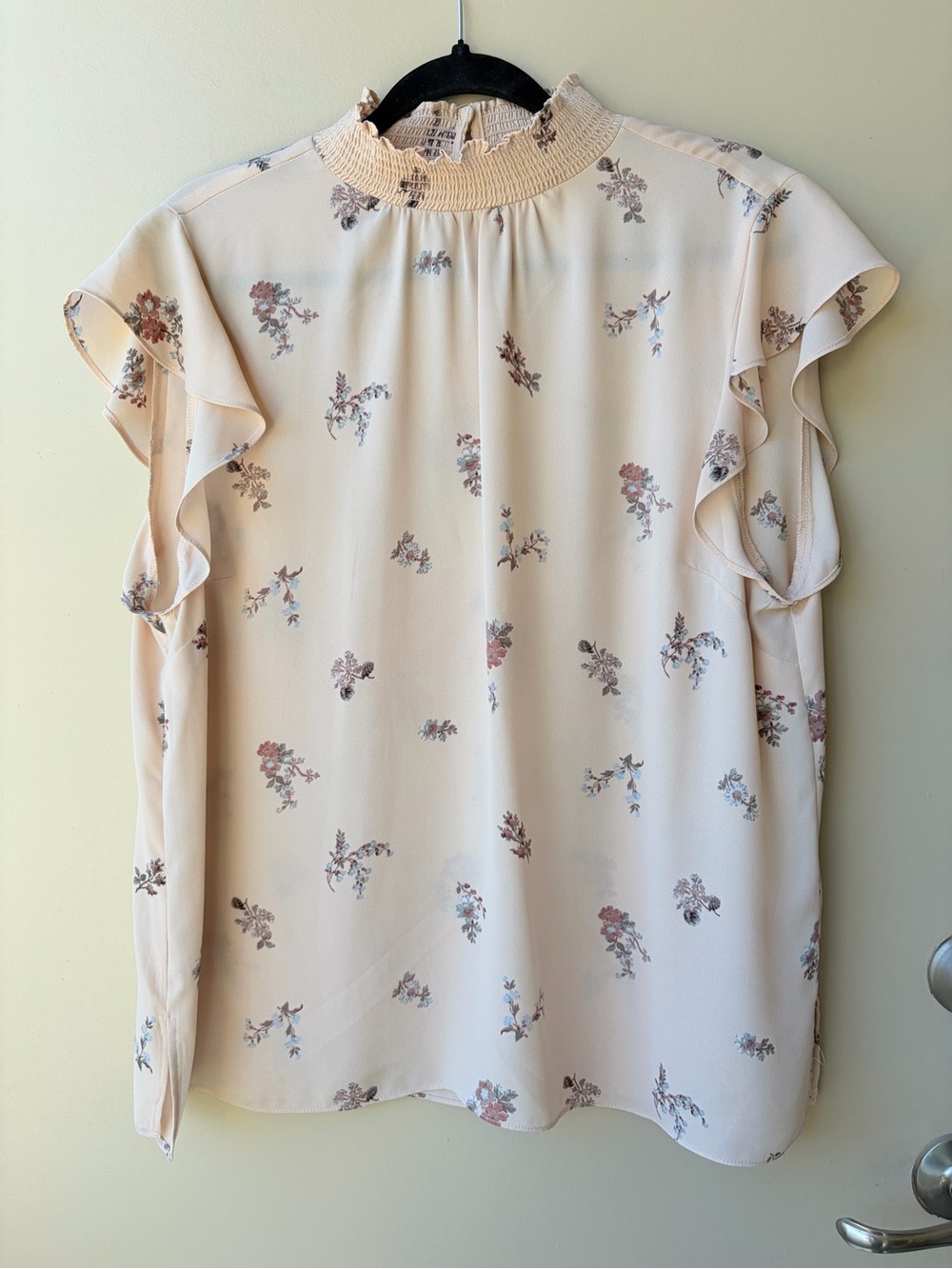 Vince Camuto Floral Smocked Mock Neck Ruffle Sleeve Top - light pink